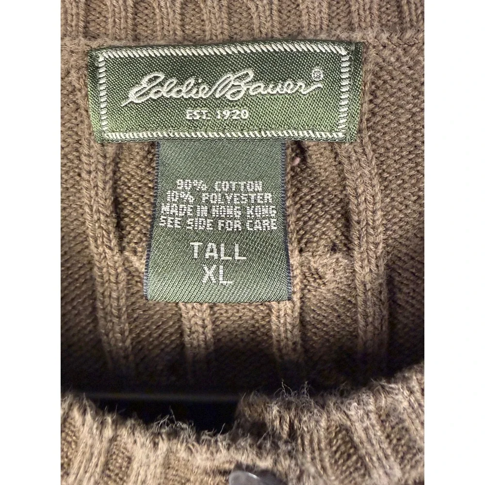 Eddie Bauer Y2K Cardigan Womens XL Tall Brown Cable Knit Sweater Grandma Preppy